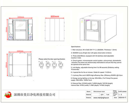 Oversized Floor-to-Ceiling Stainless Steel Air Shower with Double Sliding Doors for Clean Room Pass Through