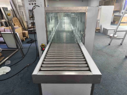 Powered Roller Conveyor Air Shower with Dual HEPA Filters and 304 Stainless Steel Frame for ISO 14644 & GMP Compliant Cleanroom Transfer System