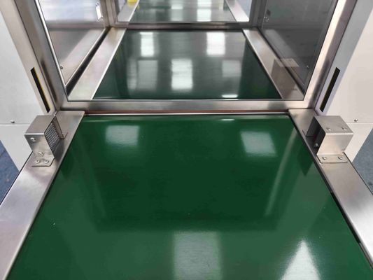 Three-Section Power-Operated Pass Box with Integrated Conveyor and Stainless Steel Construction