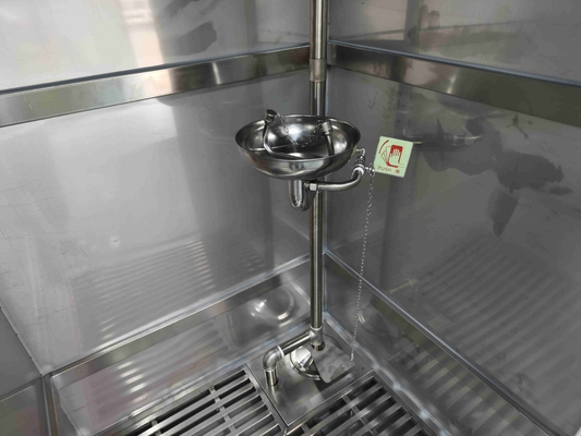 Emergency Safety Shower & Eyewash Room – Stainless Steel Enclosure