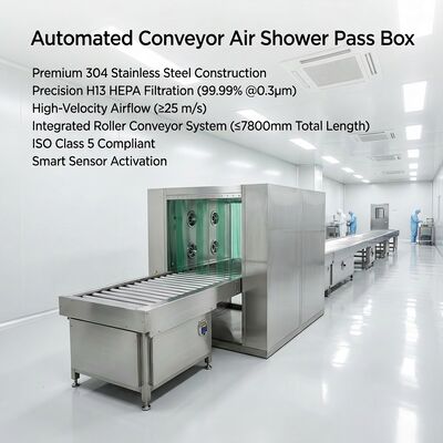 Powered Roller Conveyor Air Shower Pass-Through Box | Cleanroom Transfer System