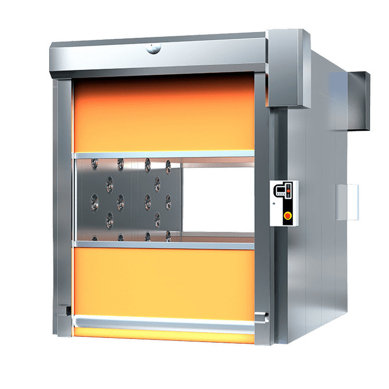 High-Speed Rolling Door Air Shower with HEPA Filtration and Safety Sensors for Cleanroom Entry