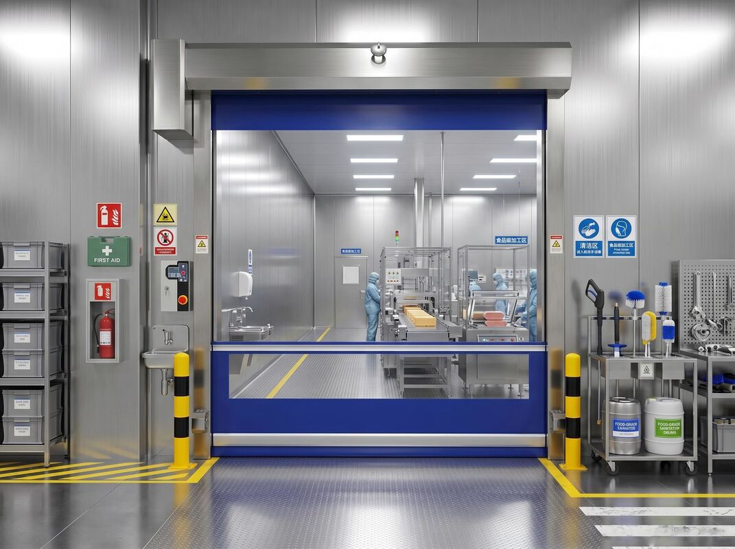 High-Speed Roll-Up Door with 0.8mm Reinforced PVC Curtain and 0.6-2.5m/s Adjustable Speed Featuring Emergency Reverse Safety Sensors